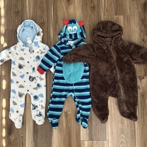 Baby Fuzzy Hooded Bodysuits Lot 3 Pieces | 3–6 Months | Bear Monster Elephant